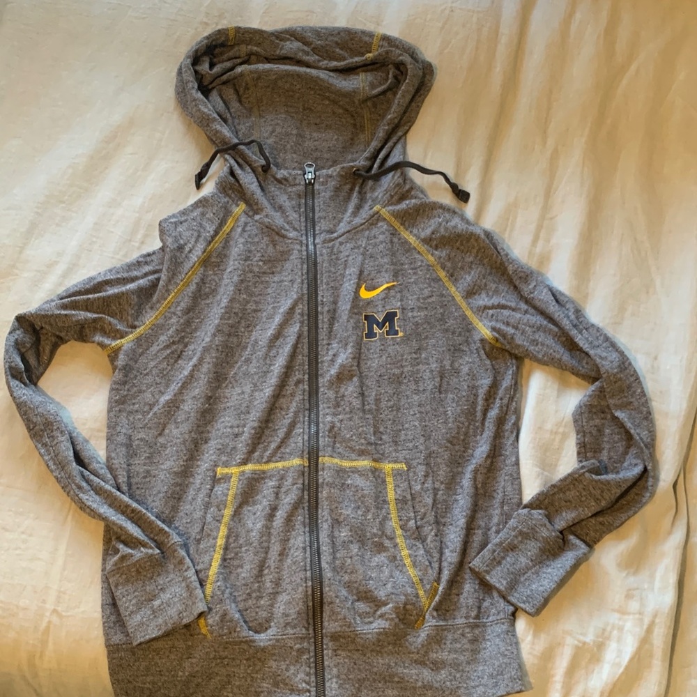 University of Michigan Nike Gray and Yellow Bomber-Style Zip Hoodie